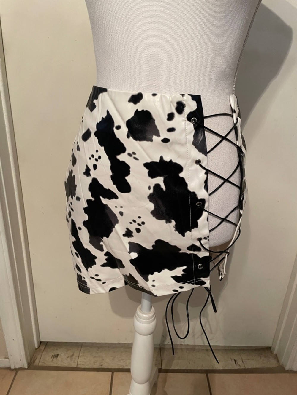 “Shein” Cow Print Lace-Up Mini Skirt - Black & White!